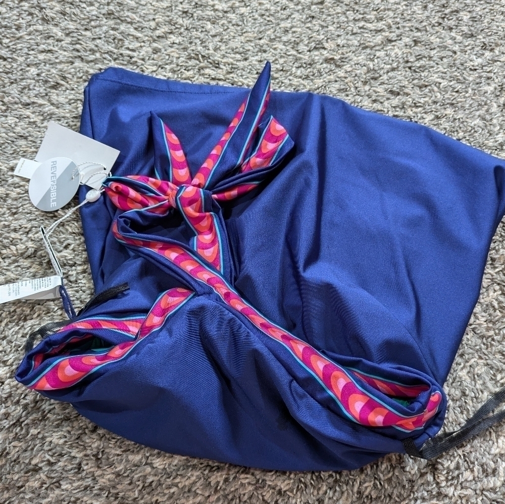 NWT Trina Turk India Garden blue high tie neck reversible tankini bikini top 2 - Picture 11 of 11